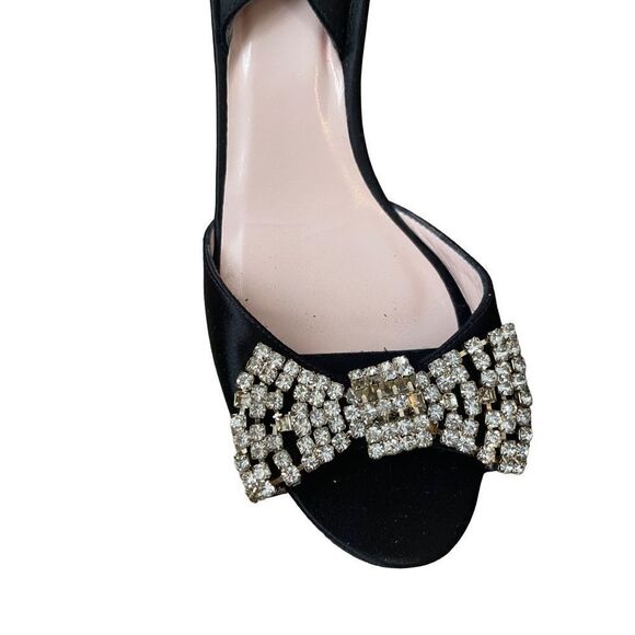 Kate Spade Womens Black Miva Jeweled Bow Satin Slingback Open Toe Heels Sandals - Picture 5 of 8